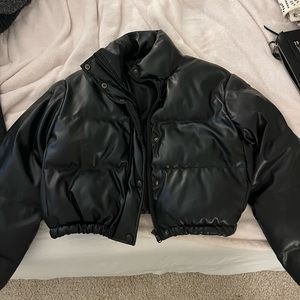 Leather puffer jacket